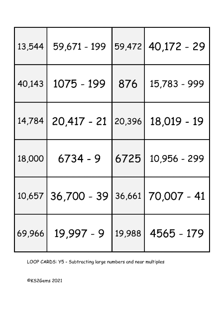 Loop Card Game - Subtracting large numbers and near multiples