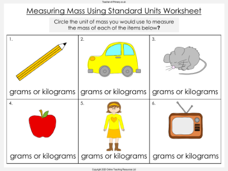 Measuring Mass Using Standard Units - Worksheet