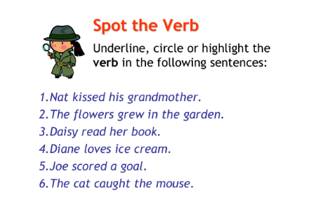 Writing to Entertain - Lesson 8 - Spot the Verb Worksheet