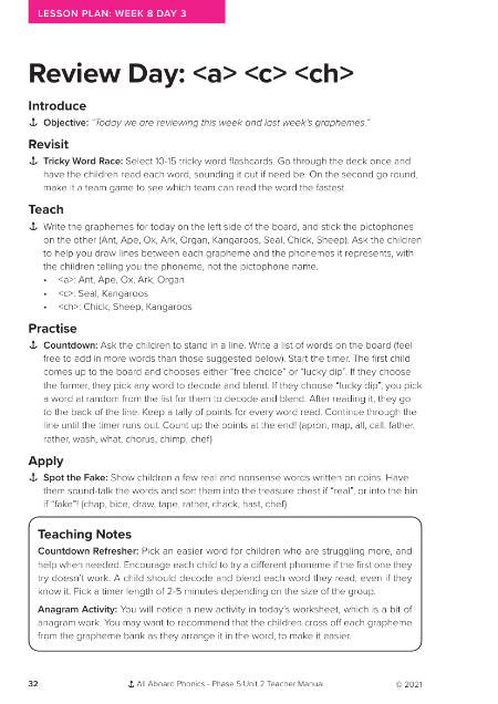 Review Day: "a,c,ch" - Lesson plan 