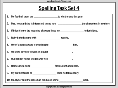 Spellings - Set 4 Worksheet