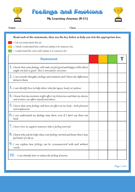 Feelings and Emotions - Student Self-Assessment