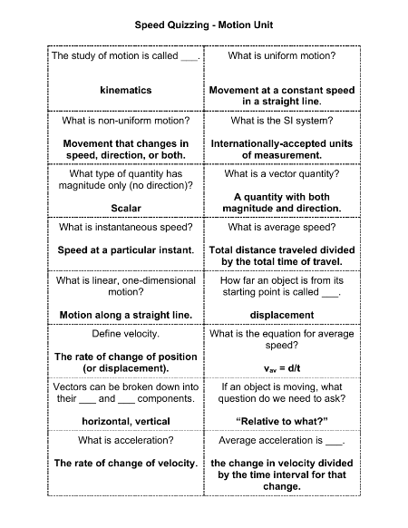 Motion - Speed Quizzing