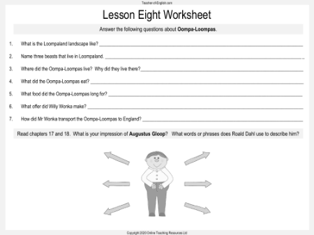 Charlie and the Chocolate Factory - Lesson 8: Loompaland - Comprehension Worksheet