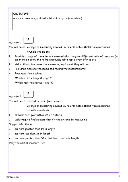 1. Lengths worksheet