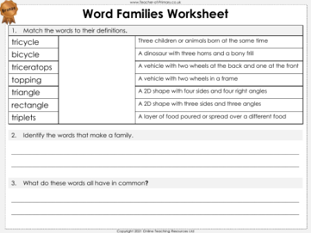 Word Families - Worksheet