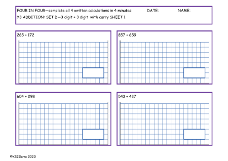 Addition Set D - 3d + 3d with  carry