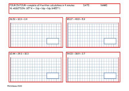 Addition Set K - 2dp + 1dp + 1dp