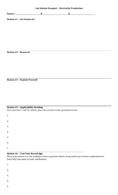 Electricity Production - Lab Station Passport