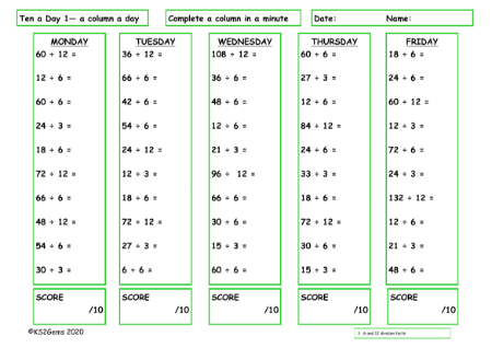 3,6 and 12 Division Facts