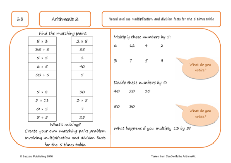 Recall and use multiplication and division facts for 5x table