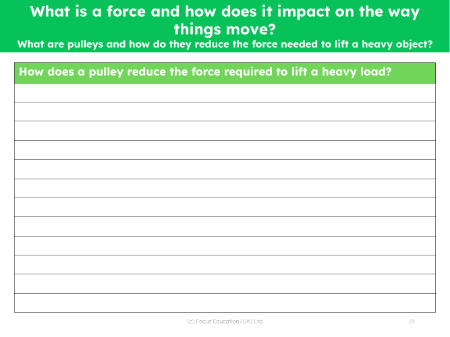 How does a  pulley reduce the force required to lift a heavy load? - explanation - worksheet