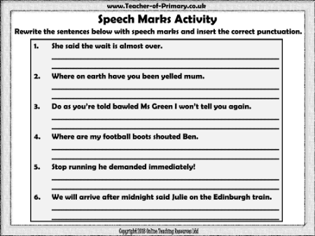 Punctuating Speech - Worksheet