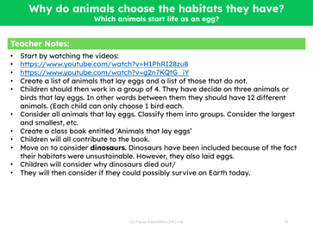 Which animals start their life as an egg? - Teacher notes