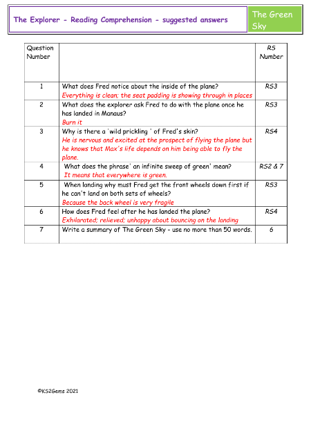 5. Reading Comprehension suggested answers