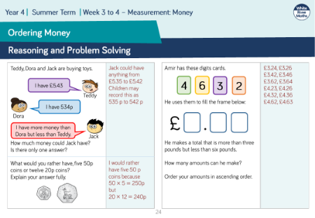 Ordering Money: Reasoning and Problem Solving