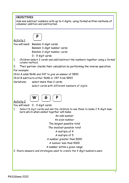 Add and subtract with written methods worksheet