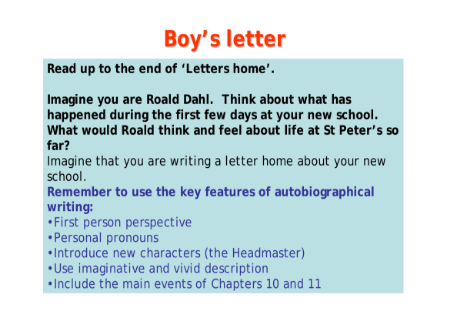 Biography and Autobiography - Lesson 6 - Boys Letter Worksheet