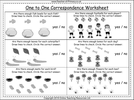 One to One Correspondence - Worksheet