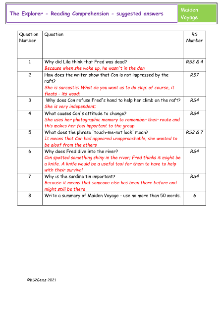 4. Reading Comprehension suggested answers