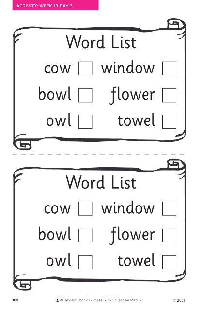 Word List activity - Worksheet  