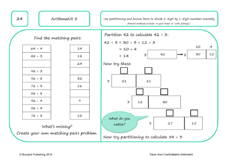 Use partitioning and known facts to divide 2-digit by 1-digit numbers mentally