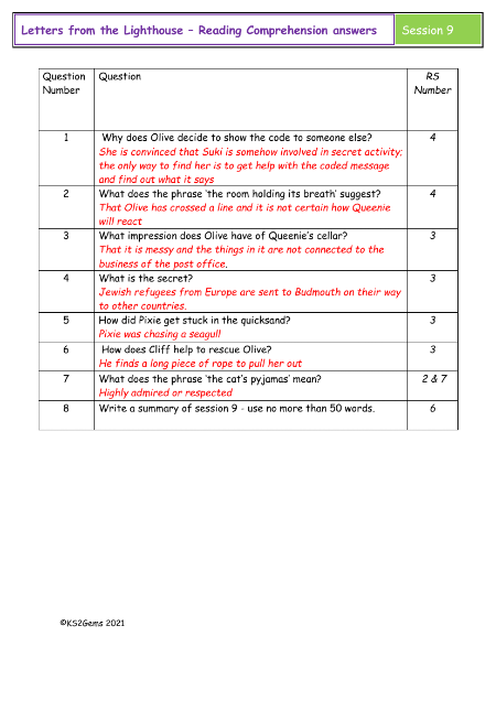 5. Reading Comprehension answers