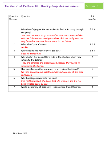 3. Reading Comprehension answers