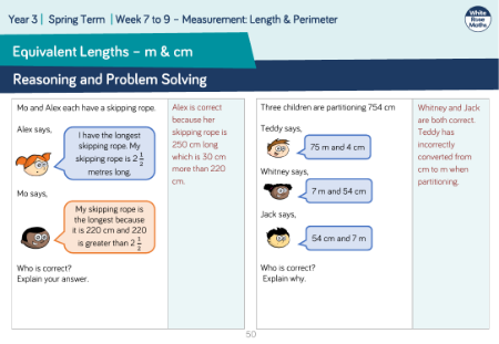Equivalent lengths â€“ m & cm: Reasoning and Problem Solving
