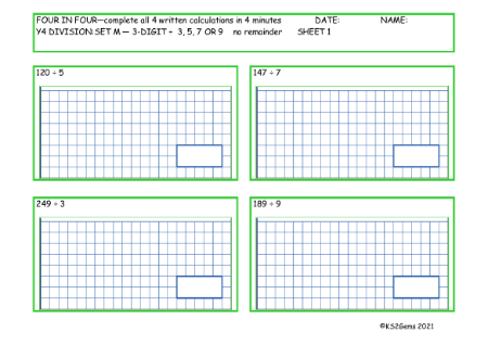  Division Set M 3 digit number - 3, 5, 7 or 9 no remainder