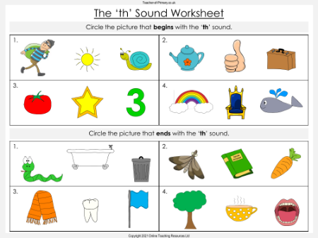 The 'th' Sound - Phonics Teaching PowerPoint Lesson with Worksheets - Worksheet