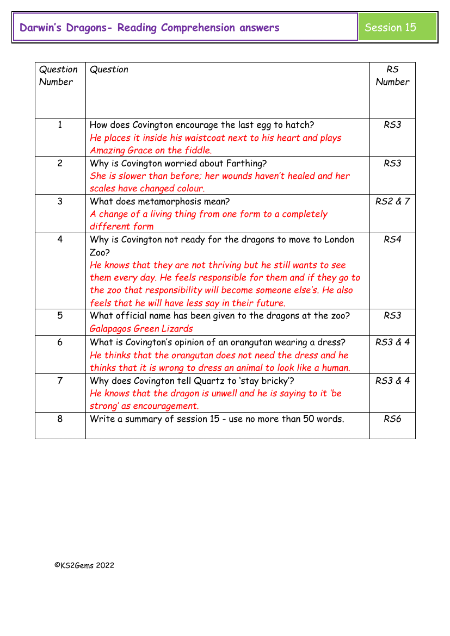 4. Reading Comprehension answers