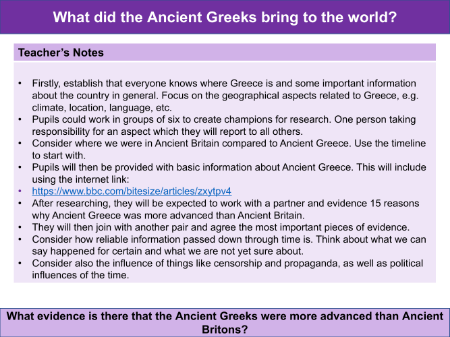 What evidence is there that the Ancient Greeks were more advanced than Ancient Britons? - Teacher notes