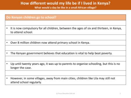Kenyan schools - Picture sheet