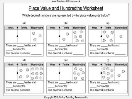 Place Value and Hundredths - Worksheet