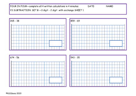 Subtraction Set B - 3d - 2d with exchange