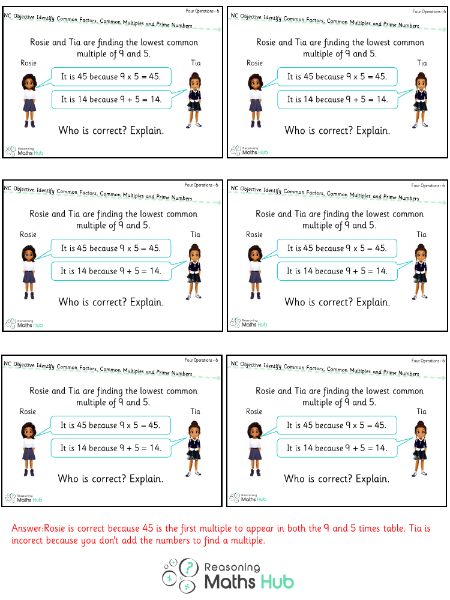 Identify Common Factors, Common Multiples and Prime Numbers 4 - Reasoning