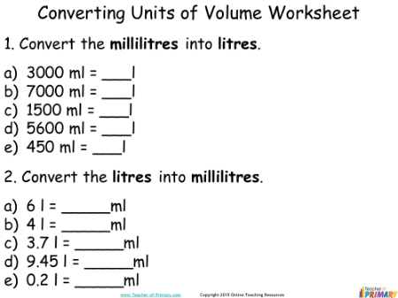 Converting and Comparing Units of Volume - Worksheet