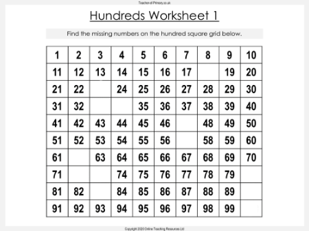 Hundreds - Worksheet