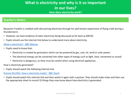How does electricity work? - Teacher notes