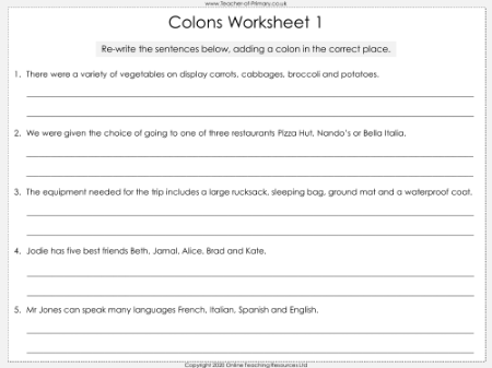 Colons and Semi-Colons - Worksheet