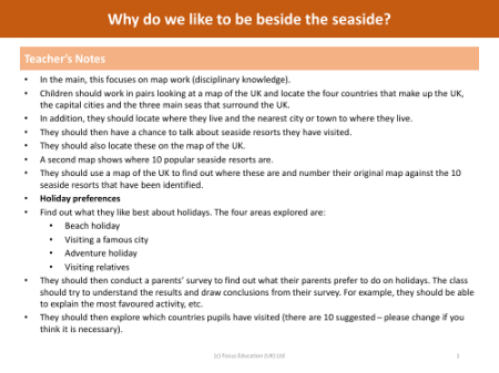 Where are the nearest seaside resorts to our school? - Teacher notes