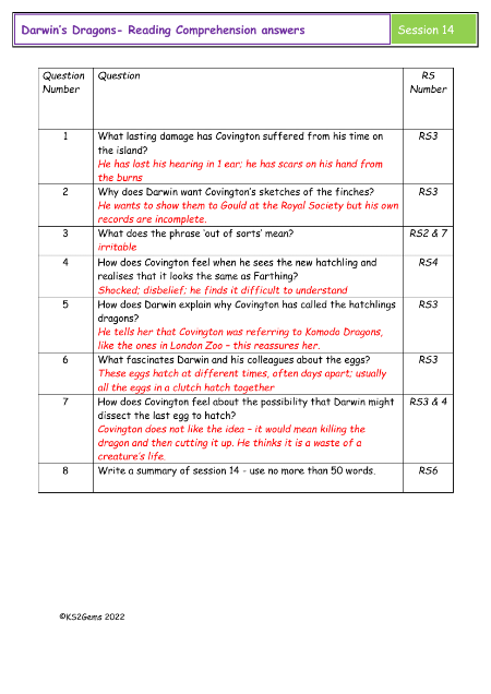 4. Reading Comprehension answers