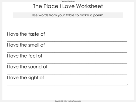 Using the Senses - Lesson 5: Your Poem - Worksheets