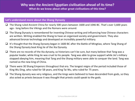 Shang Dynasty - Info sheet