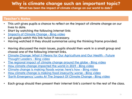 What has been the impact of climate change on our world to date? - teacher's notes