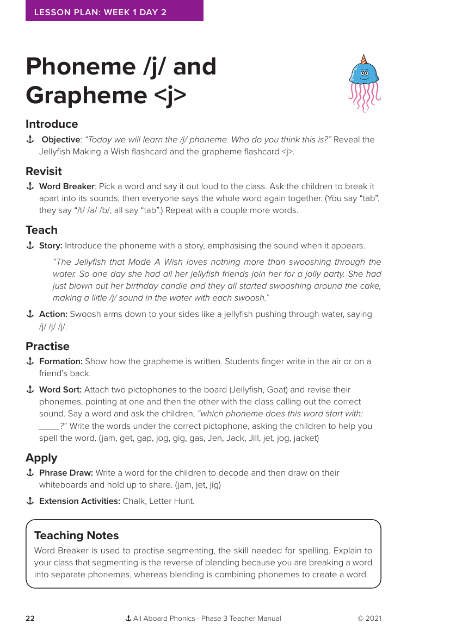 Phoneme "j" and Grapheme "j" - Lesson plan 