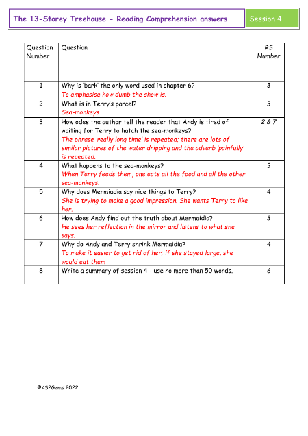 4. Reading Comprehension answers