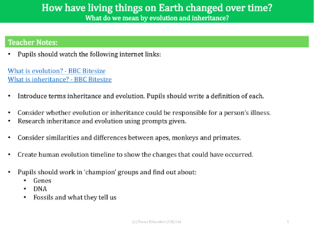 What do we mean by evolution and inheritance - teacher's notes