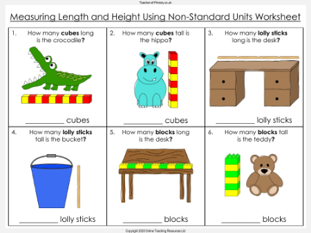 Measuring Length and Height Using Non-Standard Units - Worksheet